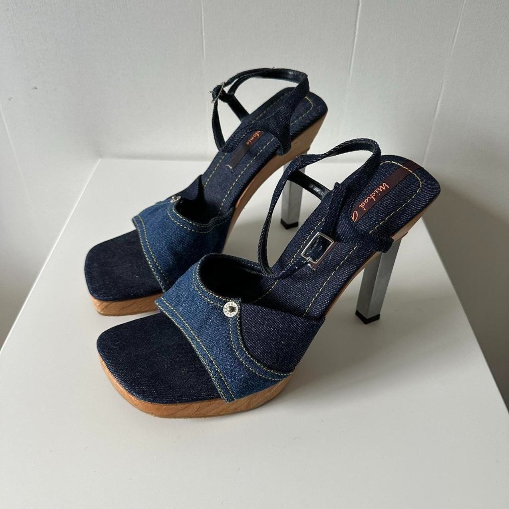 Vintage 90s Designer Platform Denim Heels